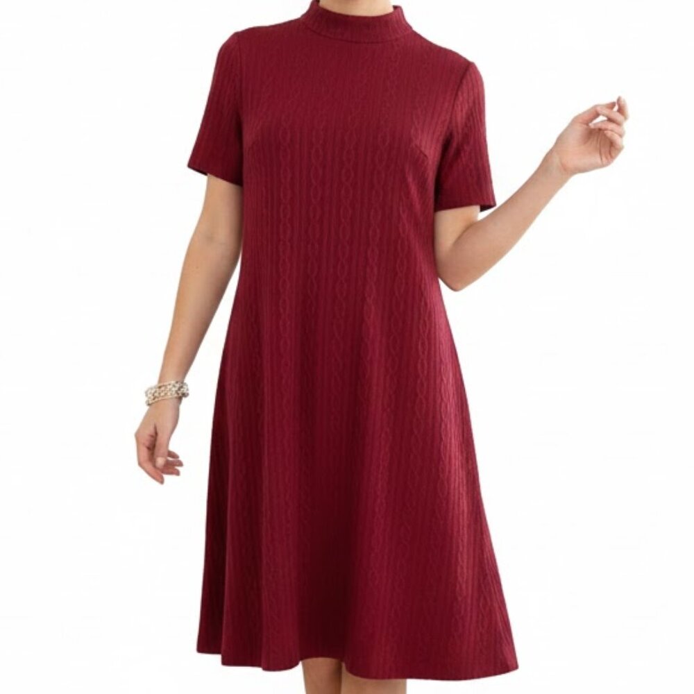 Vintage 60s Burgundy Mock Neck Mid Century Dress